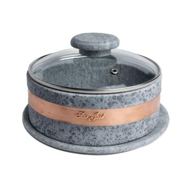 Imagem de Queijeira Pedra Sabão Cobre Tampa Vidro Queijo Frios 20x10cm