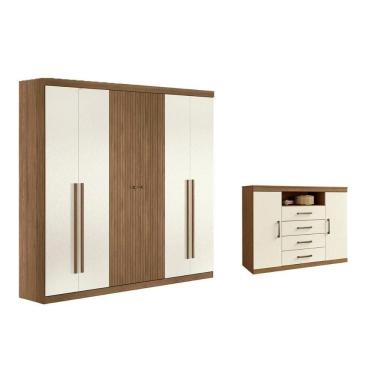 Imagem de Guarda Roupa 2 Peças (1guardaroupa+1cômoda) Qc376 Jatoba/areia - Santos Andirá