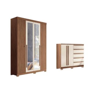 Imagem de Guarda Roupa +cômoda 2 Peças Qc306 Jatoba/areia - Santos Andirá