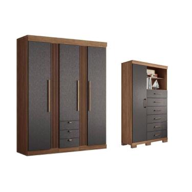 Imagem de Guarda Roupa +cômoda 2 Peças Qc266 Jatobá/grafite - Santos Andirá