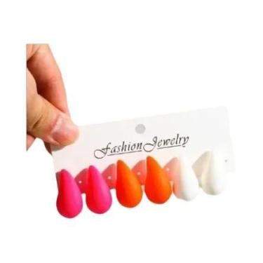 Imagem de Brincos De Argola Em Acrílico Multicoloridos Em Forma De Gota 3 Pares 