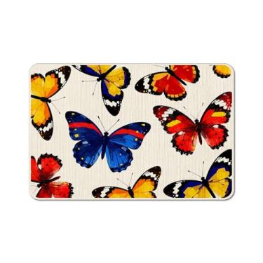 Imagem de kaiwern Tapete de boas-vindas com borboleta, colorido, borboleta, tapete de entrada ao ar livre, tapete decorativo para entrada externa, sala de estar, decoração de cozinha, 38 x 58 cm