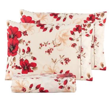 Imagem de Jogo De Lençol Percal 180 Fios Algodão (FLORAL VERMELHO,CASAL)