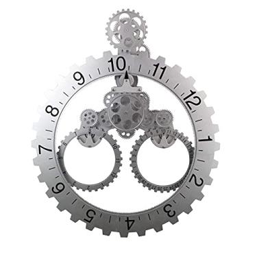 Imagem de U5GAAALPPQ9 Relógio de parede grande moderno mecânico relógio de engrenagem móvel 3D relógio de quartzo movimento calendário para sala de estar quarto sala de jantar decoração de escritório - prata