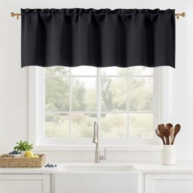 Imagem de OVZME Saia preta para janelas – cortina pequena com filtro de luz para porão de banheiro, cortina curta com bolso duplo de tecido sólido, 1 peça, 152 cm L x 40 cm C