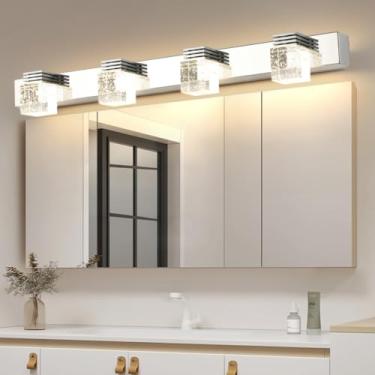 Imagem de Luminária de parede LED para espelho de banheiro, 6-12W, branca fria 6000K/quente 3000K, moderna, para maquiagem, prateada (luz quente, 4 lâmpadas)