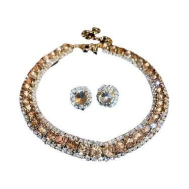 Imagem de Conjunto De Colar Choker De Cristal Verde Com Brincos Para Mulheres, J