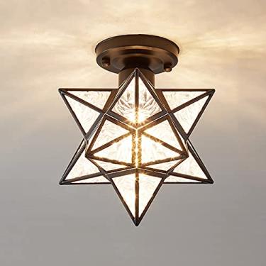 Imagem de Luminária de teto retrô moderna de 20 cm com design industrial vintage, cúpula geométrica, soquete E27 e estrutura em ferro (lâmpadas não inclusas) (preta)