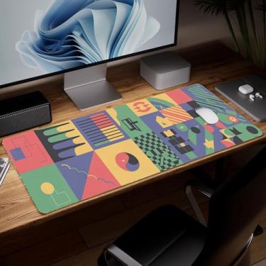 Imagem de Tapete de mesa minimalista de couro, mouse pad de arte colorida grande teclado de computador para jogos, protetor e capa à prova d'água, tapete de mouse decorativo de couro PU para laptop, decoração