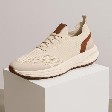 Imagem de Tênis Masculino Tecido Knit Nude com Detalhes em Couro e Solado Esportivo Anatômico-Masculino