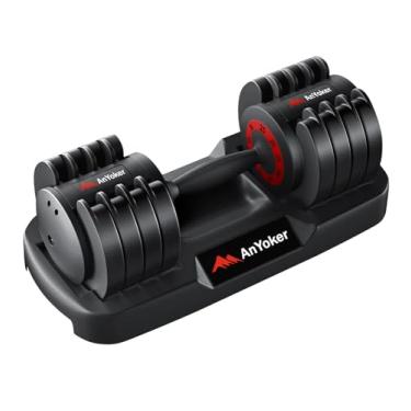 Imagem de AnYoker Halteres ajustáveis com peso livre de troca de um segundo, compacto e eficiente para exercícios e fitness, academia em casa, máximo 11,3 kg ou 25 kg TJDYL (11,3 kg/vermelho/um pacote)
