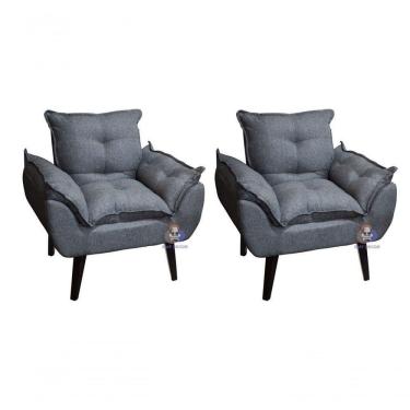Imagem de Kit 02 Poltrona/cadeira Decorativa Glamour Com Pés Quadrado Grafite