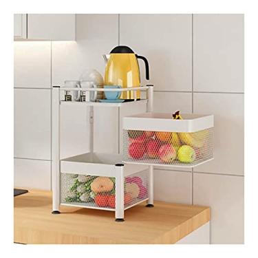 Imagem de Rack giratório de metal para carrinho de armazenamento prateleiras abertas de frutas vegetais para cozinha, escritório, banheiro, cozinha, carrinho com cesto de armazenamento oco (tamanho: 2 camadas