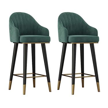 Imagem de Banquetas de bar, conjunto de 2 bancos de veludo com altura de balcão com encosto, bancos altos de cozinha para balcão de cozinha, sala de jantar