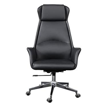 Imagem de Cadeira de escritório para computador, encosto alto, ajustável, ergonômica, cadeira executiva de couro PU, cadeira de trabalho giratória com apoios de braços, suporte lombar (preto)