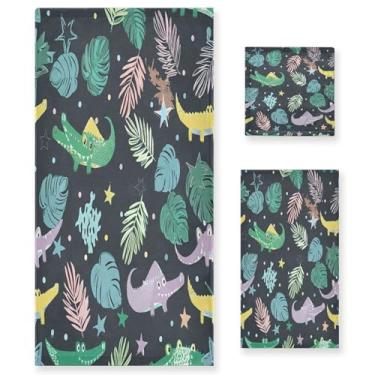 Imagem de xigua Conjunto de toalhas de banheiro de crocodilos absorvente macio 3 peças toalha de banho toalha de mão toalhas decorativas para banheiro, academia, hotel, praia, piscina
