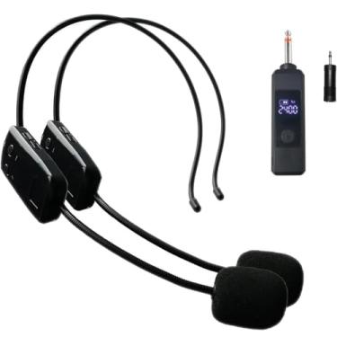 Imagem de MICVISTA Fone de ouvido sem fio para 2 pessoas, alcance de 48,8 m, microfone duplo sem fio de 2,4 G, ideal para alto-falantes, amplificador de voz, sistema de PA, professor, guias turísticos