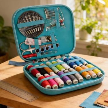 Imagem de Kit de costura portátil de 87 peças com linha, agulhas, tesouras e acessórios, conjunto de reparo DIY para iniciantes e adultos e uso de emergência