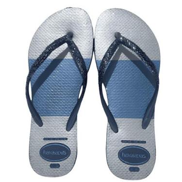 Imagem de Chinelo Feminino Havaianas Slim Glitter Glam, AZUL/CINZA, 37/38