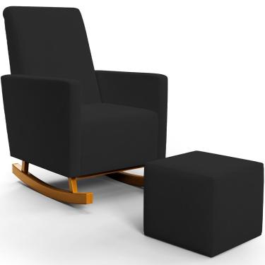 Imagem de Poltrona de Amamentação com Balanço e Puff Ravena W01 Suede Preto  - Lyam Decor
