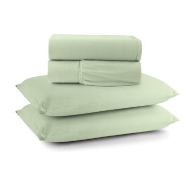 Imagem de Jogo Cama Lençol Sonnet Casal Padrão Malha Lisa 100% Algodão Macio 4 Peças - Verde Claro