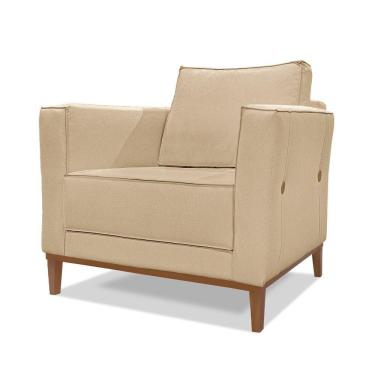 Imagem de Poltrona Base De Madeira Sala De Estar Grace Linho Dourado S04 - D'rossi