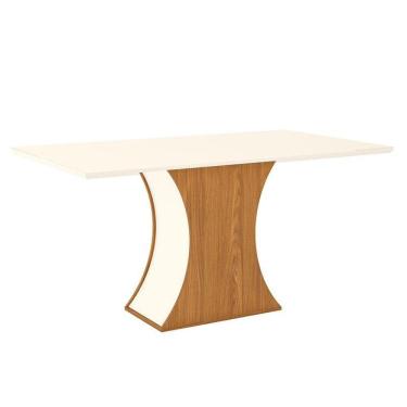 Imagem de Mesa De Jantar Selena 160 Cm Tampo Reto Com Vidro Nature Off White - Henn