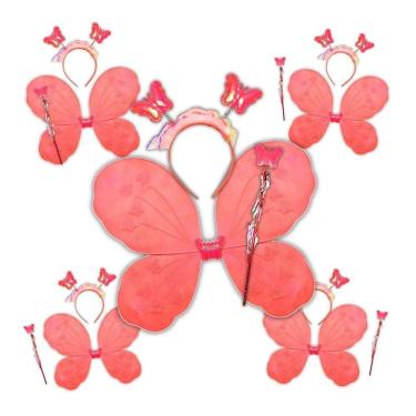 Imagem de Kit 5 Asas Fantasia De Borboleta Vermelha Tiara E Varinha Carnaval
