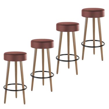 Imagem de Banqueta Alta para Cozinha Base Madeira Kit 4 Dani Sintético PU Telha S02 - D'Rossi