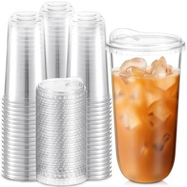 Imagem de Copos de plástico descartáveis Baderke Clear com tampas Sip 600 mL 100