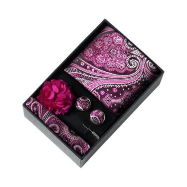 Imagem de Conjunto De Acessórios Para Terno Masculino Com Estampa Cinza: Gravata