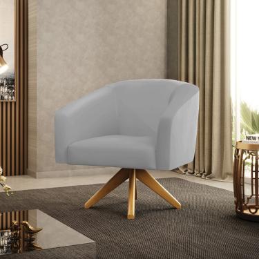 Imagem de Poltrona Sala Decorativa Stella Base de Madeira Giratória Sintético Cinza D03 - D'Rossi