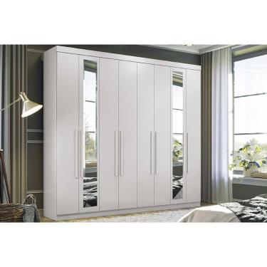 Imagem de Guarda Roupa Casal 8 Portas e 4 Gavetas c/ Espelho 8.4 Master New Branco - Santos Andirá