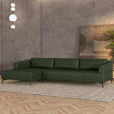 Imagem de Sofá 5 Lugares 346cm com Chaise Esquerdo Eko Couro Verde Z55 - Mpozenato