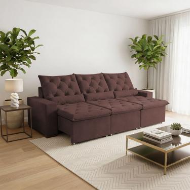 Imagem de Sofá Retrátil 290m Terra Premium e Reclinável com Suede de Alta Durabilidade Milão Marrom