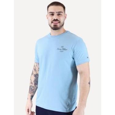 Imagem de Camiseta Tommy Hilfiger Masculina Outline Flag Script Azul Claro-Masculino