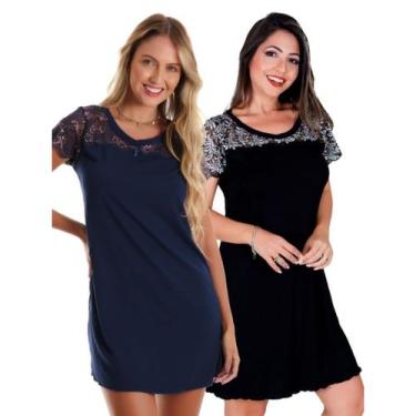 Imagem de Kit com 2 Camisola Feminina Confortável em Viscose e Detalhes em Renda