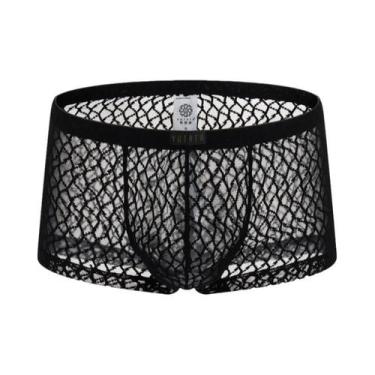 Imagem de Cuecas Boxer Masculinas Sexy Transparentes De Renda Com Bolsa U Respir