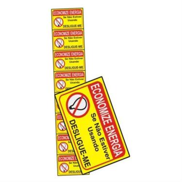 Imagem de 8 Placas de Alumínio Autoadesiva 3x5cm Economize Energia 100 Cu Sinalize Placa Autoades.econ.e