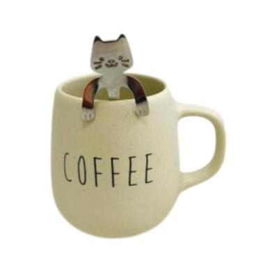 Imagem de Caneca bojuda bege colher gatinho coffee - Dela Home