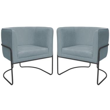 Imagem de Kit 02 Poltronas Decorativas Betina Base Aço Preto Bouclé Azul Claro - Nexta Casa