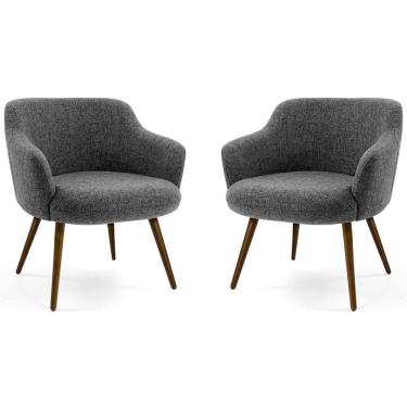 Imagem de Kit 02 Poltronas Decorativas Jade Pés Palito Linho Mesclado Branco/cinza - Nexta Casa