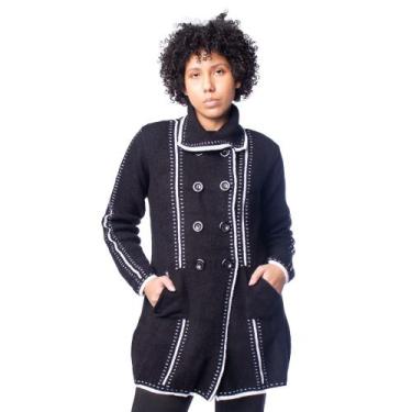 Imagem de Casaco Feminino Oliveira Malhas Alongado Preto, Preto, Único