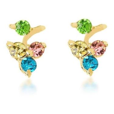 Imagem de Brinco Dourado Infantil Folheado Ouro Uva Strass Colorido - De Castro 