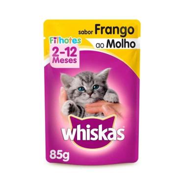 Imagem de Ração Úmida Sachê Whiskas para Gatos Filhotes Sabor Frango ao Molho 85g
