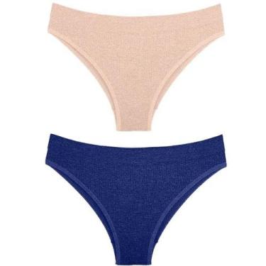 Imagem de Kit 2 Calcinhas Delrio 5197 Biquini Sem Costura, Marinho, Areia, G