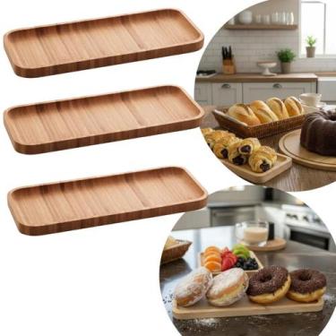 Imagem de Kit 3 Bandejas Bambu Retangular Cozinha 28x11 Peti Hire travessa petis