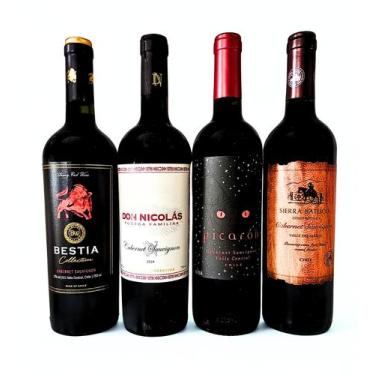 Imagem de Kit 4 Vinhos Tintos Secos Cabernet Sauvignon Chile e Argentina 750ml -