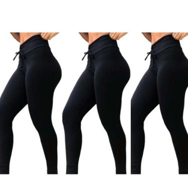 Imagem de Kit 3 Calça Legging Preta Empina Bumbum Leg Cintura Alta - PIJAMAS VIÇ