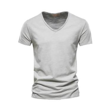 Imagem de Camiseta Masculina Slim Fit Com Decote Em V, Camiseta De Algodão Com D